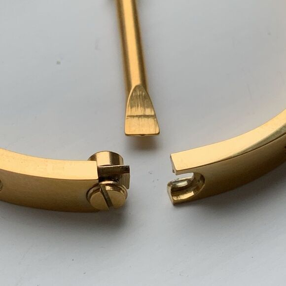 Iconic Gold Tone Screw Bracelet, Screwdriver & Crystals, Unisex Luxury Bangle - Picture 5 of 9